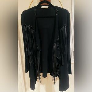 Zara Black Fringe Open-Front Lightweight Sweater